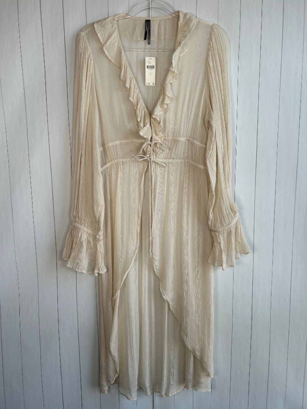 By Anthropologie size L duster kimono ruffle long sleeve boho beige western NEW - Picture 2 of 13